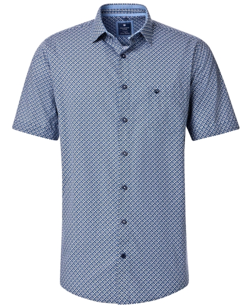 REDMOND Kurzarmhemd blau Schägkaro Print Casual Comfort Fit